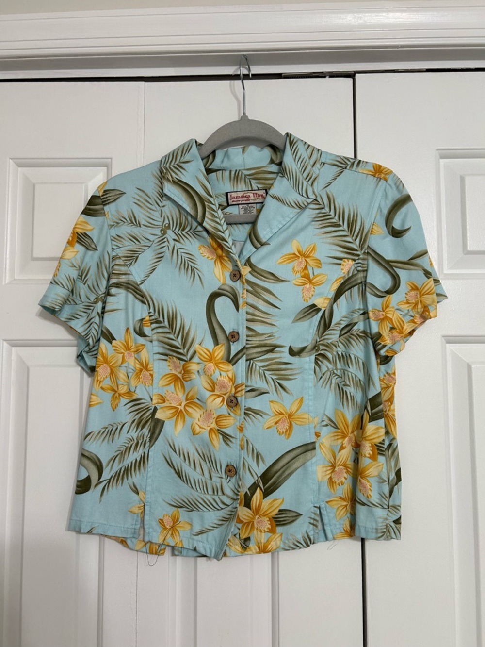 Tommy Bahama Light Blue & Olive Green Tropical Label Shirt